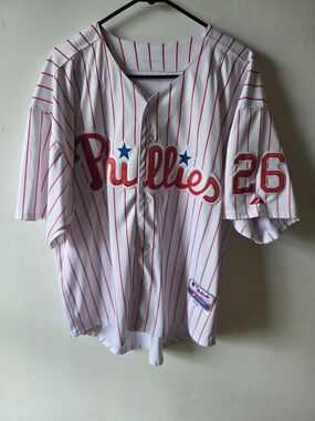 Chase Utley 26 Philadelphia Phillies Majestic Authentic Jersey Size 48 Pinstripe